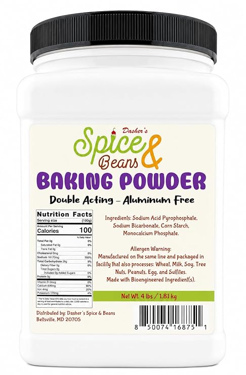 Double Acting Baking Powder 4 lb | Aluminum Free Baking Powder | Cakes, Cookies, Pancakes, Muffins, Biscuits & Quick Breads | Bulk Container | Dasher's Spice & Beans