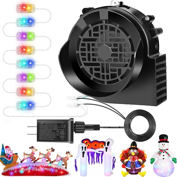 Replacement 1.5A Air Blower Fan for Inflatables, 8 LED Light, 2.0A Adapter