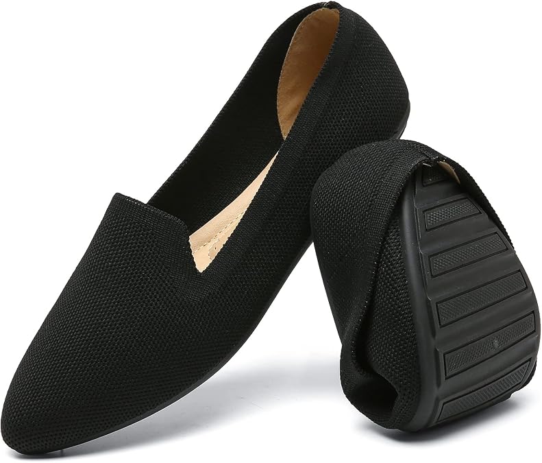 katliu Women's Flats Knit Comfort Pointed Toe Ballet Flats Shoes Casual Slip On Shoes