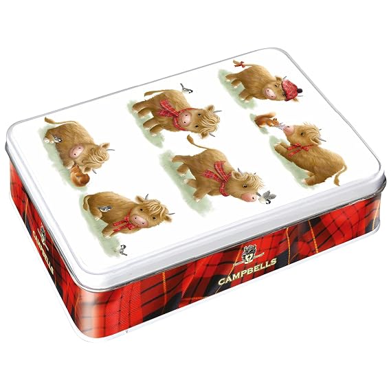 Campbells Shortbread Cute Highland Cow Assorted Cookies Tin 5.3 Oz (150g) - Pure Butter Scottish Shortbread Cookies from Scotland, British Tea Biscuits & Snacks, Cookie Assortment Gift Tin