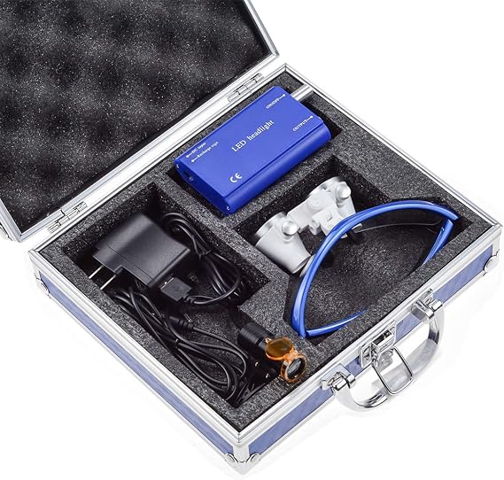 Lab 2.5X420mm Binocular Loupe & 5W LED Headlight Clip & BlueAluminum Box DY-008
