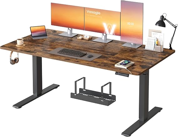 VASAGLE Electric Standing Desk, USB C Port, Cable Tray, Rustic Brown | Height Adjustable Desk, Sedentary Reminder, 3 Memory Heights, 160 x 80 cm, for Home Office, LSD146KD03