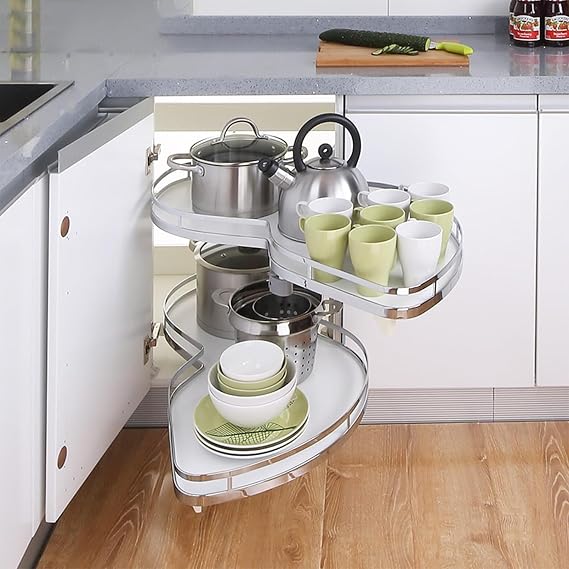 2 Tier Pull Out Kitchen Cabinet Organizer for Pantry and Bathroom Blind Corner Cabinet Cupboard Storage Solution 800mm，Pull Left (Open Right) 800m