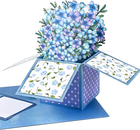 Giiffu 3D Forget Me Not Pop Up Flower Card, Watercolor Floral Greeting Card