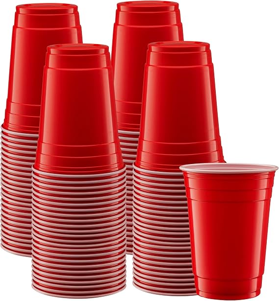 GUSTO [18 oz. - 100 Count] Disposable Plastic Red Cups, Party Drinking Cups for Events and Everyday Use