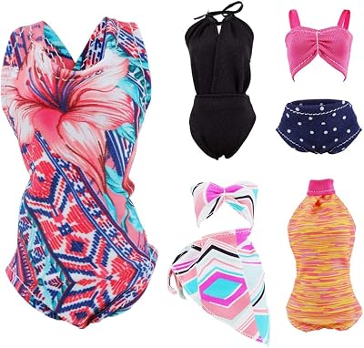 E-TING Beach Bikini Swimsuit Bathing Doll Clothes One-Piece Swimwear with Shoes for 11.5 Inch Dolls Style B: 5 Sets Swimsuit 5 Pairs Shoes