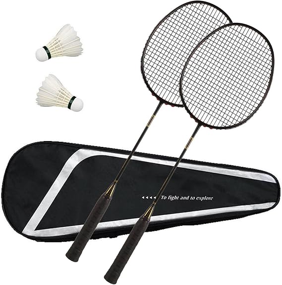 Badminton Rackets,Anti-Breakage Lightweight Offensive Durable Training Contest Badminton Rackets for Beginners,with 2 Carbon Fiber Racquet,2 Shuttlecocks,1 Carrying Bag