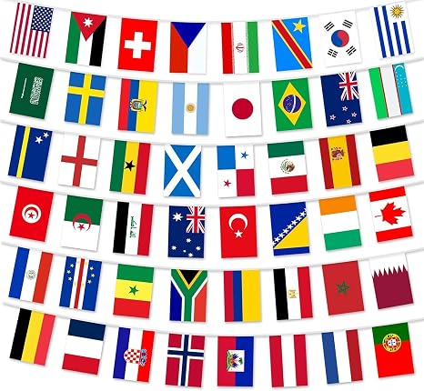 14m World Cup Football 2026 Flags Bunting, 48 Countries Flags Double Sides Fabric Bunting for National Party World Cup Football 2026 Bar Club Garden Street Decorations