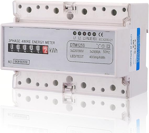 DIN Rail Three-Current Meter Electricity Meter DIN Rail 3-Phase Display Electricity Meter Energy Consumption Digital Electricity Meter 3-Phase KWh Counter 20-80 A 220/380 V Three-Current