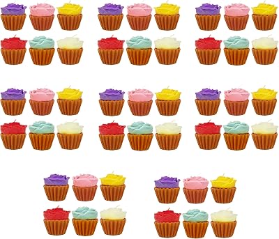 META-BOSEM Decorated Cupcake Flowered Unscented Candle, Cute Shaped Votive Candle Set for Home Decor, Wedding, Birthday, Parties Celebration or for Any Holidays 48 Pcs
