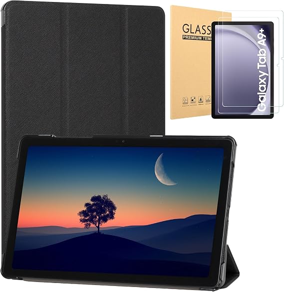 Caweet Samsung Galaxy Tab A9+ / A9 Plus Case and Screen Protector 2-Pack 11 Inch 2023 Released, Black