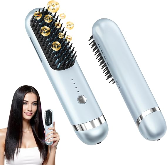 New Go Brush Pro 2026 Cordless Hair Straightener Brush, 280M Ionic, 1-Min MCH Fast Heat, 4000mAh 45-Min Runtime,TSA Mini& Travel,Auto Shut-Off,121 Teeth for Anti-Scald Frizz-Free Salon Smooth(Blue)