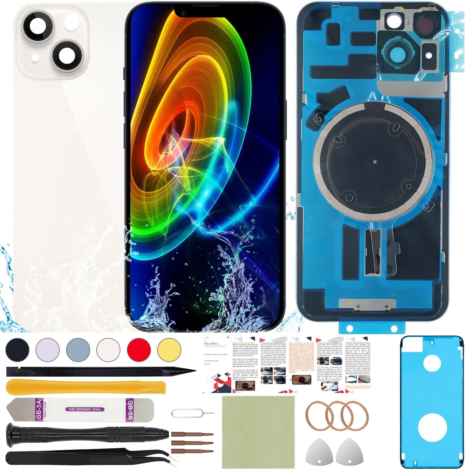 Back Glass Replacement Compatible with iPhone 14 All Carriers 6.1  Pre-Installed Plate and Camera Frame  Professional Tools Starlight