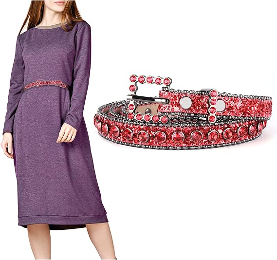 TINIDI Womens Thin Belts Skinny Leather Belt Luxury Strap Rhinestones Studded Bling Waist Belt