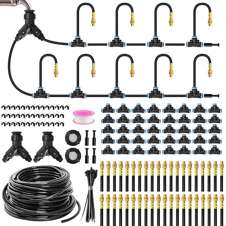 360° Adjustable Irrigation System Kit 200FT Drip IrrigationTubes 40Pc Bendable Brass Mist NozzlesFaucet Adapter Fogging Irrigation Kit Sprinkler Automatic Garden Watering System Garden Yard Lawn