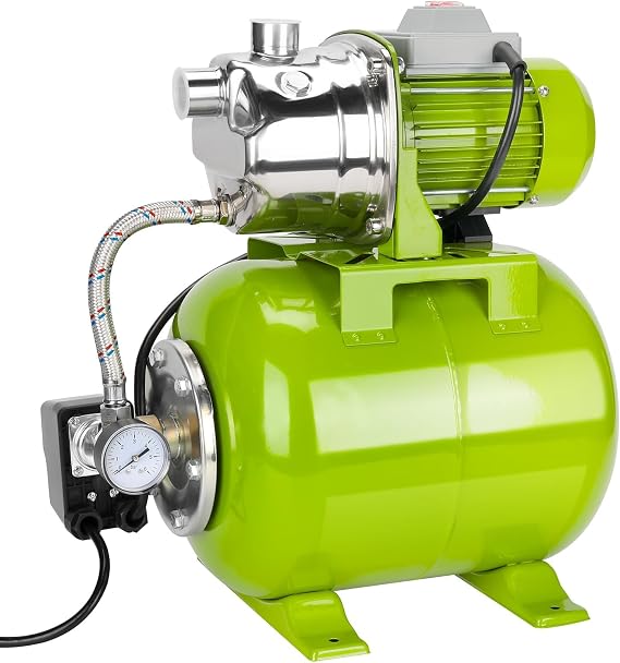 1HP Shallow Well Pump with Pressure Tank, 115V, Stainless Steel Irrigation, Automatic Water Booster Jet Pump for Home, Garden, and Lawn Use Reliable Water Supply Solution