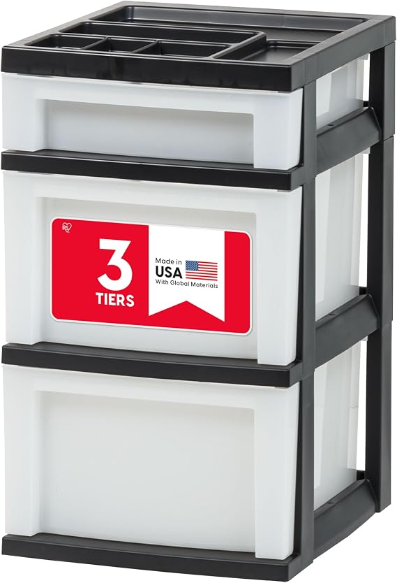IRIS USA 3-Drawer Storage Cart, Black/Pearl