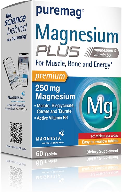 Puremag Plus - Magnezyum Sitrat, Malat, Bisglisinat, Taurat ve P5P - 60 Tablet