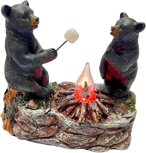BestGiftEver Rustic Table Top Night Light Lamp with Black Bears