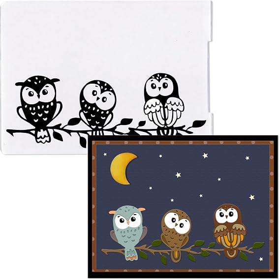 Threetols 3-D Textured Impressions Embossing Folder, Owl Background Embossing Folder for Card Making, Fall Branch Frame DIY Plastic Scrapbooking Photo Album Card Paper DIY Craft Decor Template Mold