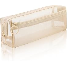 Pryon Clear Pencil Case,School Pouch Large Capacity Aesthetic Pen Mesh Cases Pencilcase Cute Transparent Makeup Organizer Secondary Stationery Supplies Compartments Bags,for Boys Girls Women (Cream)