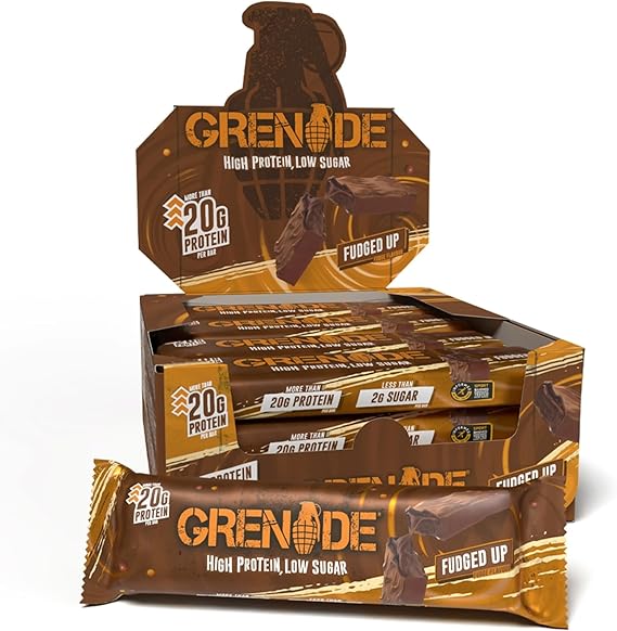 GRENADE Protein Bar 60 g x 12 Adet — Yüksek Protein, Düşük Şekerli Sporcu Barı, Diyet Dostu Atıştırmalık (Fudged Up)
