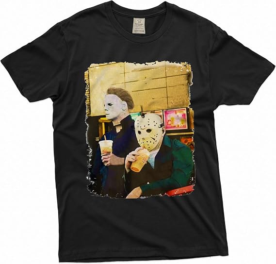 Halloween Movie Inspired T-Shirt Michael Myers Drinking Coffee Funny Humorous Tee for Him
