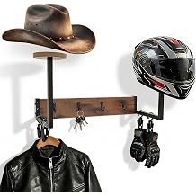 Motorcycle Helmet Stand, Wall Mount Helmet Holder Rack Display Organiser with 2 Stands for Storage of Motorcycle Accessories, Football & Cyclist Equipment