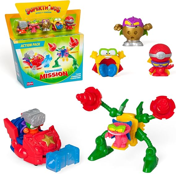 SUPERTHINGS KAZOOM Power Mission Action Pack Contains 5 SuperThings (Includes 1 Gold SuperLeader), 1 Exoskeleton, 1 Slider. 4 Pack of 4