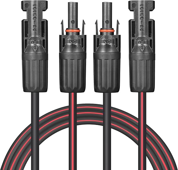 20ft/6m 12AWG/4mm² twin-core solar cable with male and female MC4 connectors on opposite ends. For domestic, shop and caravan solar panels.