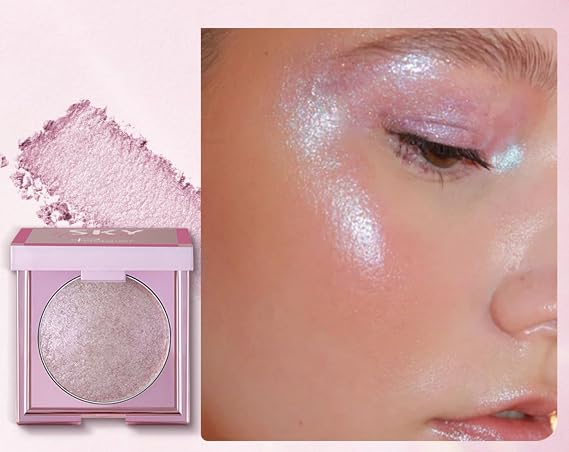 Face Highlighter Palette 8 Colors Shimmer Glitter Pearl Highlighter Powder Sparkly Diamond Highlighting Palette for Face Cheek (02 Gilt Purple)