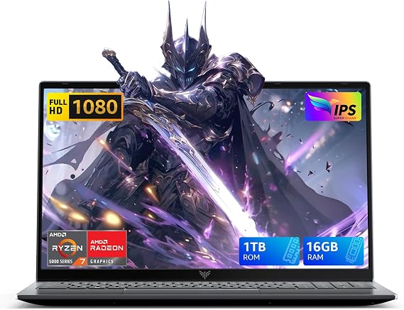 MALLRACE Gaming Laptop,AMD Ryzen 7 5825U (Beats i7-1265U,up to 4.5GHz), Radeon RX Vega 8 Graphics,15.6" FHD Display,16GB RAM 1TB NVMe SSD Laptop Computer with Numeric KB,Type_C (Full Function)