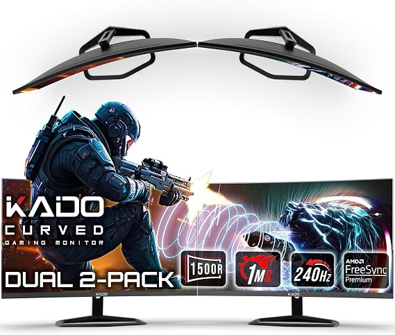 Kado 2-Pack 27" 240Hz 1ms Curved 1500R 1920x1080 Gaming Computer Monitor