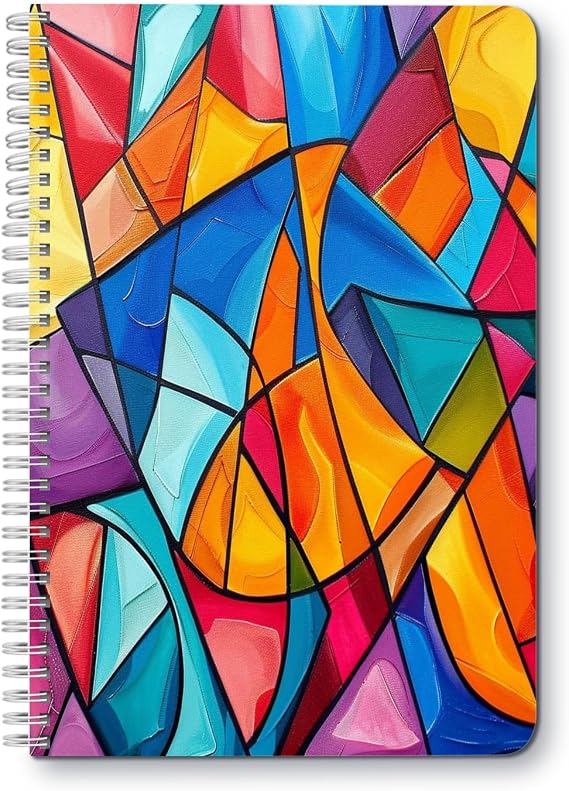 Spiral Notebook,Double-Wire Spiral College Lined Journal Composition School,College & Office Supplies,100 Pages,5.71x 8.26 in - Geometric Rainbow Delicate in The Style of Pop Art