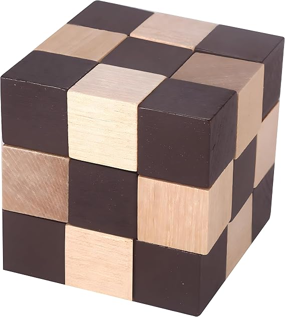 MAGIKON Brain Teaser Cube Puzzle Toy, Square Snake Cube Wooden | Wood, alternating blocks, elastic string, transformable, logic puzzle, for kids adults, spatial reasoning