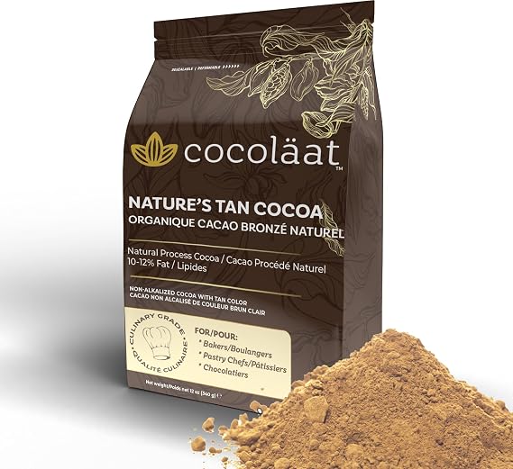 Cocolaat Natural Tan Cocoa Powder | Culinary Grade for Bakers, Pastry Chefs, Chocolatiers | Non-Alkalized Light Brown & Tan Color | Resealable Pouch | 12 oz, 340 g