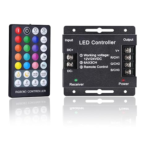 GOMING DC 12V-24V 18A RGB Controller LED Strip Lights Dimmer Controller | RF Remote Controller 28 Keys Wireless Control Suitable for RGB LED Strip Lights