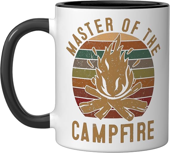 Master of the Campfire Camping Lovers Gift Camper Ceramic Mug, Black/White