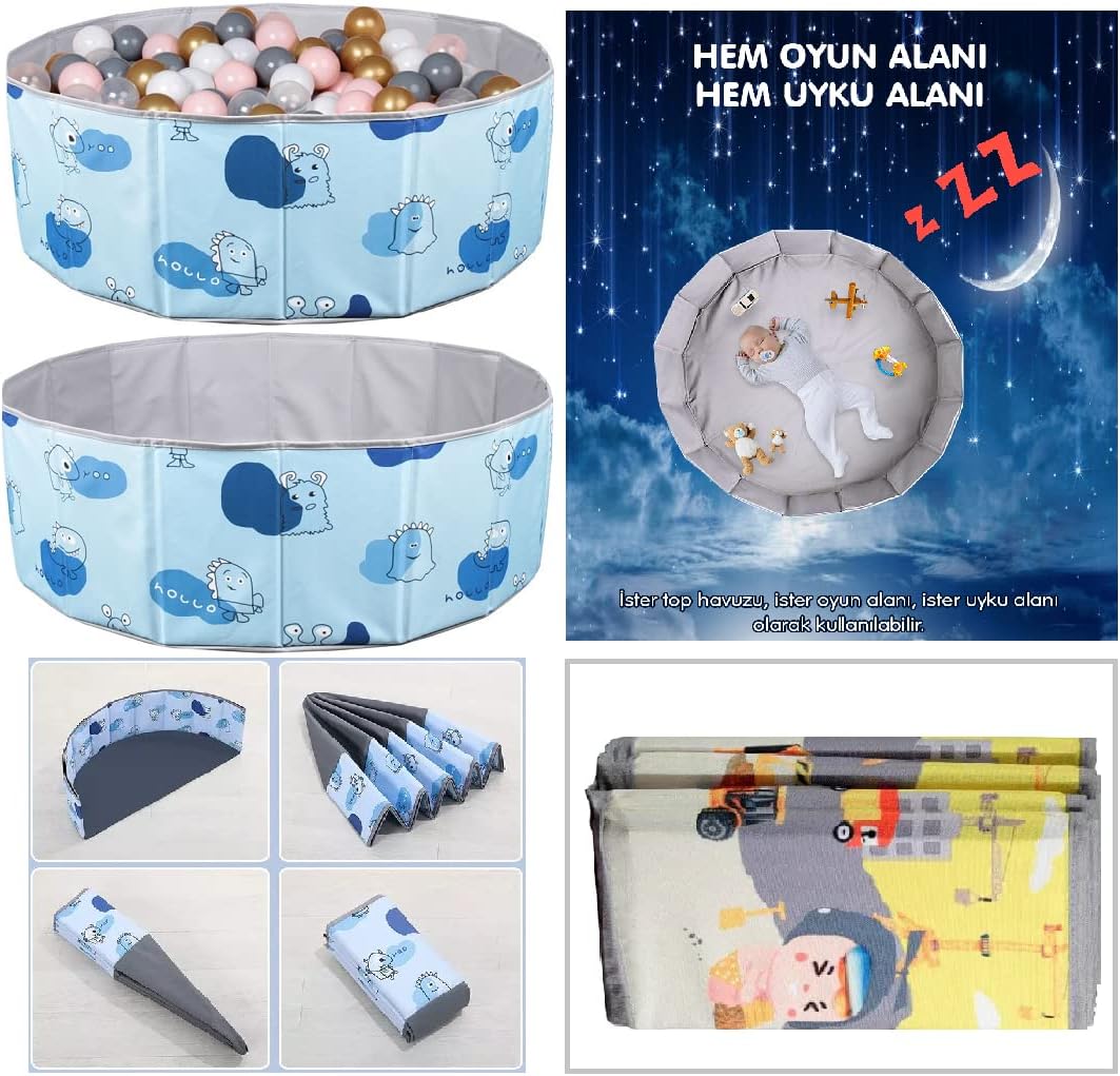 Baby Marine Katlanabilir Top Havuzu - Oyun Alanı - Oyun Halısı  150 Adet 5 Renk Top Hediye