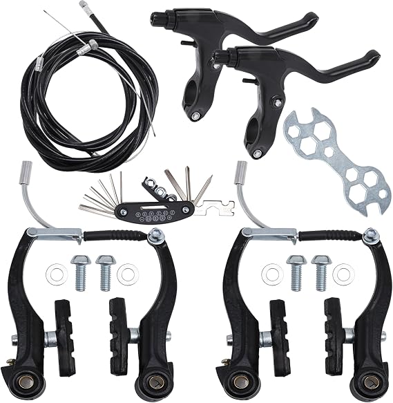 Stylemafia Complete V Bike Brake Set, Front and Rear Bike MTB Brake,Inner and Outer Callipers Cables Lever Kit with Calipers Levers Cables Multi-Tool Wrenches (Black)