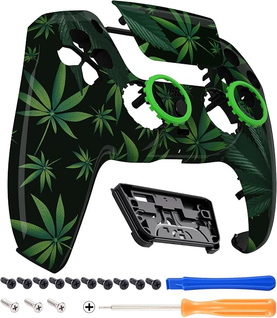 eXtremeRate LUNA Redesigned Green Weeds Front Shell Touchpad Compatible with ps5 Controller BDM-010 020 030 040 050, DIY Replacement Custom Touch Pad Cover Compatible with ps5 Controller