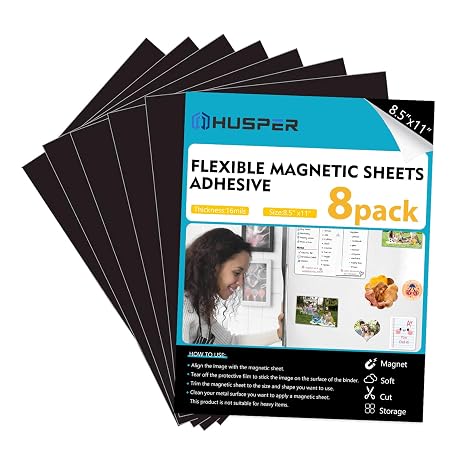Adhesive Magnetic Sheets, 8 Pack 8.5" x 11" Flexible Stick-Back Magnets for Crafts, DIY, Fridge, Photos, Whiteboard