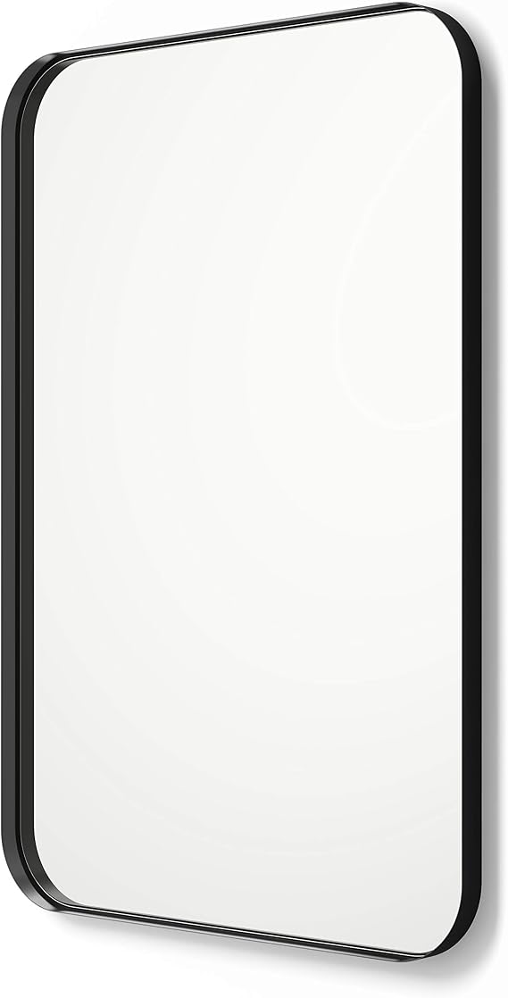 Better Bevel Wall Mirror | Bathroom Vanity Mirror | Black Metal Frame | 16" x 24" Rectangle