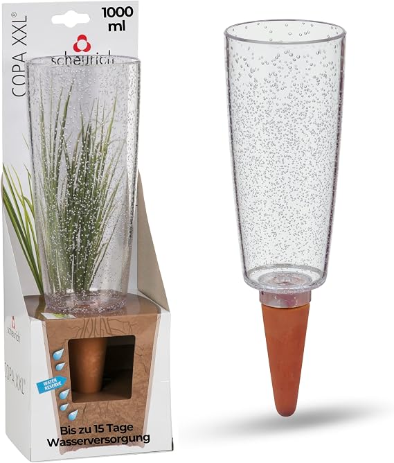 Scheurich Copa XXL 58870 Water Dispenser Plastic and Clay Cone, Transparent, 32 cm High, 1.0 Vol., 9.7 x 9.7 x 32 cm