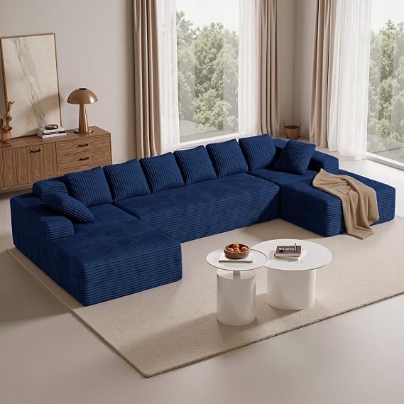 U-Shaped Modular Cloud Couch 3 Seater – Convertible to L-Shape Boneless Design Sofa Couch with High-Density Foam, Soft Corduroy Upholstery for Small