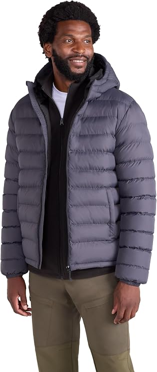 Mountain Warehouse Season Mens Padded Jacket - Water Resistant Jacket, Lightweight, Warm, Lab Tested to -30C, Microfibre Filler - for Travelling, Walking | Lightweight & Water Resistant Hooded Coat, Tested to -30C, Insulated to keep Warm, Ideal for Winter, Light Rain, Walking
