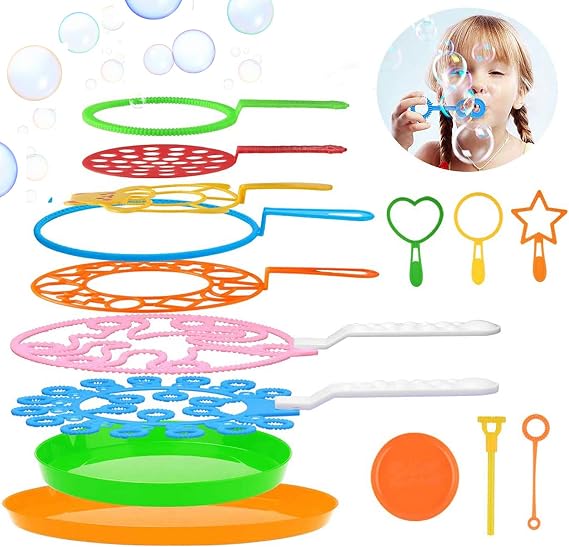 Joyibay Bubble Wands Set, 15 Pcs Big Bubbles Wand Kit Kids Bubble Wand Set Creative Bubble Making Wand Bubble Wand Assortment Bubble Maker Toy for Outdoor Activity & Birthday Party & Games