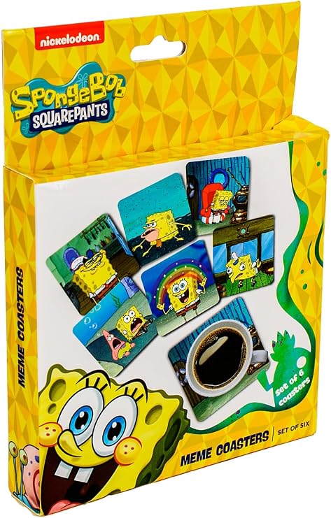 SpongeBob SquarePants Meme Coasters Set – Fun and Quirky Drink Coasters with Iconic Memes – Perfect for Fans, Game Rooms, and Gifts for Teens & Adults – Unique SpongeBob Decor