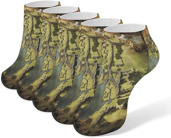 Men's No Show Socks Low Cut Breathable Casual Middle Earth Map Socks Non Slip Athletic Ankle Socks 5 Pack