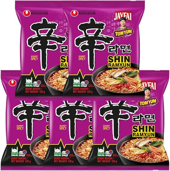 NS Korean Spicy Noodle Tom Yum NEW FLAVOUR 120g – Hot & Sour Instant Ramen Soup – Authentic Asian-Style Noodles – Bundle Pack - HALAL (Pack of 5)